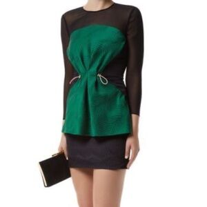 NEW MARY KATRANTZOU EILATE BLACK GREEN MINI CINCHED DRESS SIZE US 4 $2550